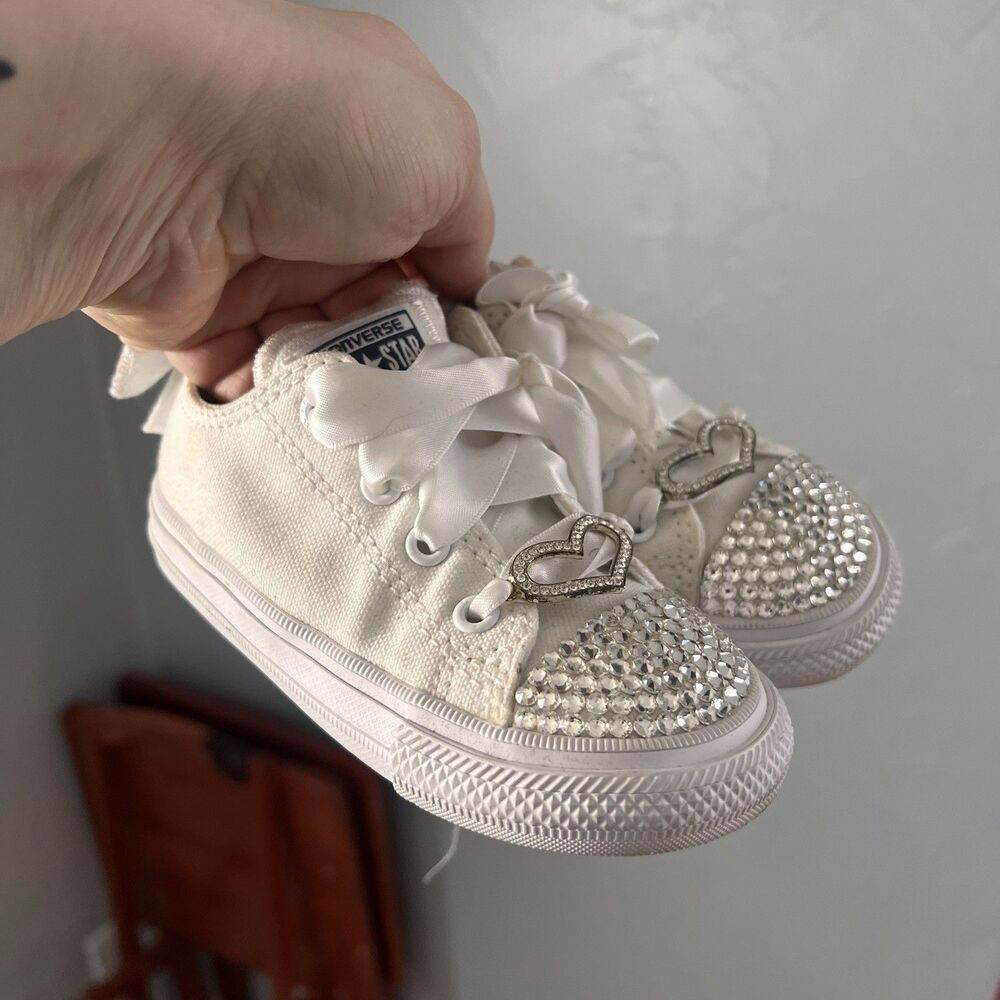 Custom Toddler Girls Rhinestone Wedding Converse All Star Low Top Sneakers